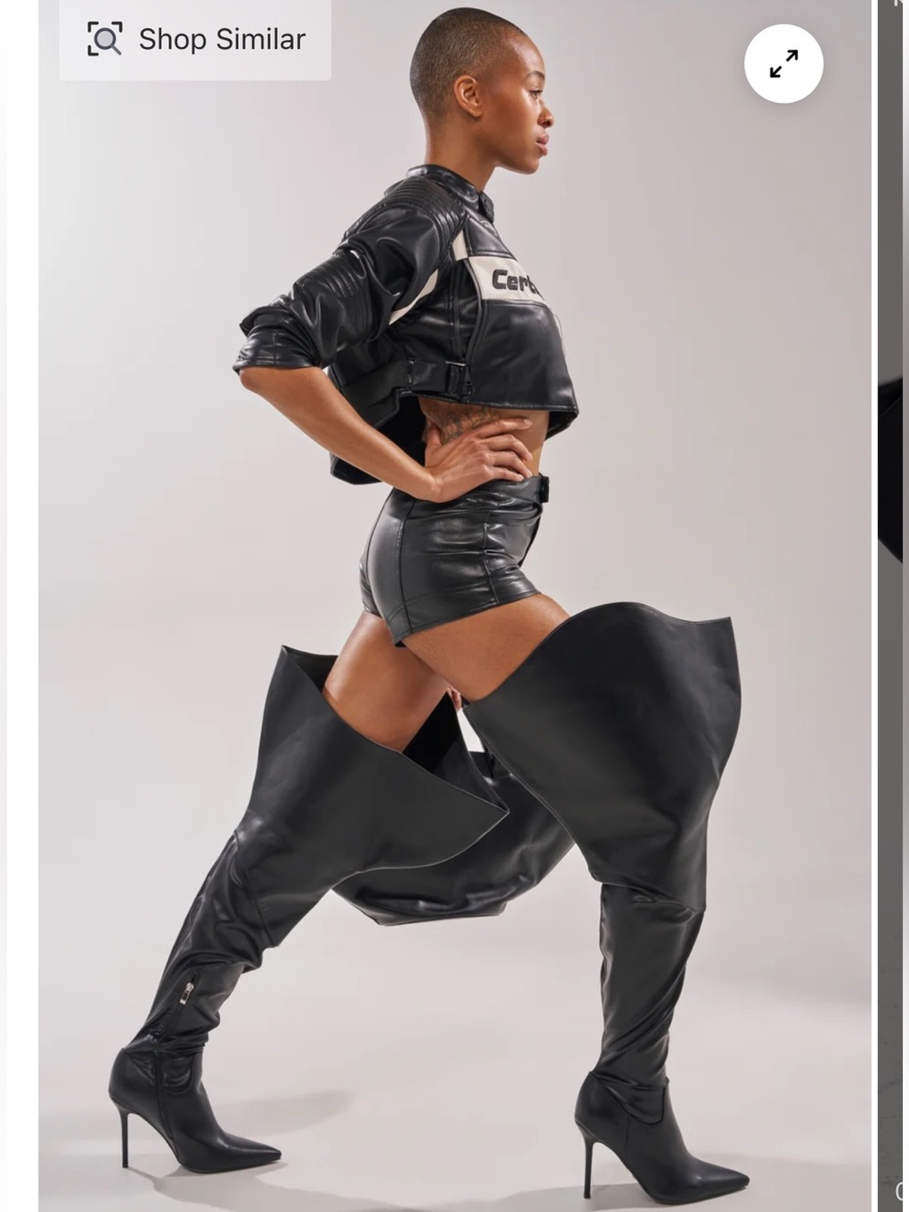 AKIRA Gold Chromea Black Thigh High Stiletto Boots